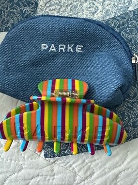 Parke Stripe Claw Clip with denim pouch